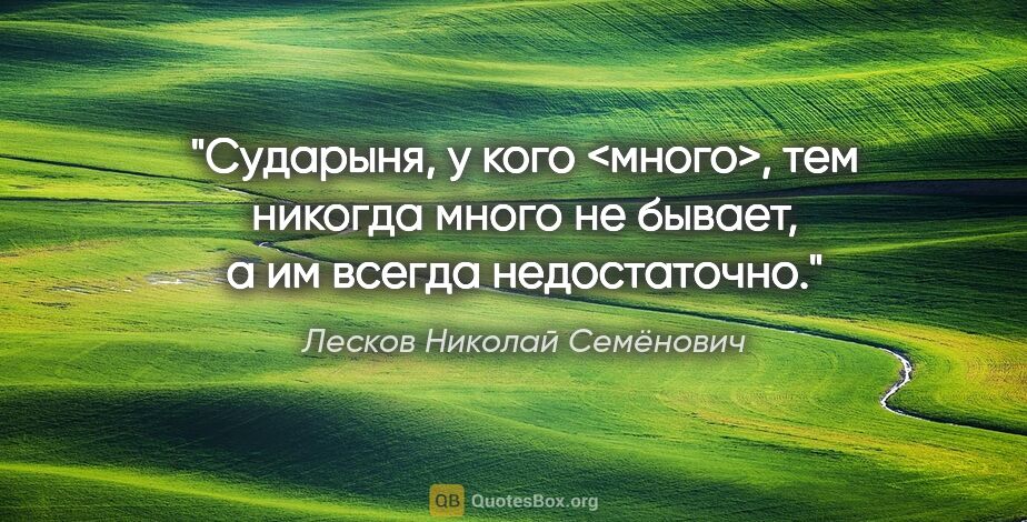 Лесков Николай Семёнович цитата: "Сударыня, у кого <много>, тем никогда много не бывает, а им..."