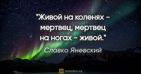 Славко Яневский цитата: "Живой на коленях - мертвец, мертвец на ногах - живой."