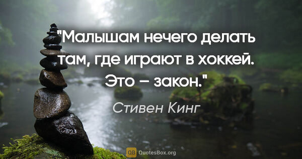 Стивен Кинг цитата: "Малышам нечего делать там, где играют в хоккей. Это – закон."