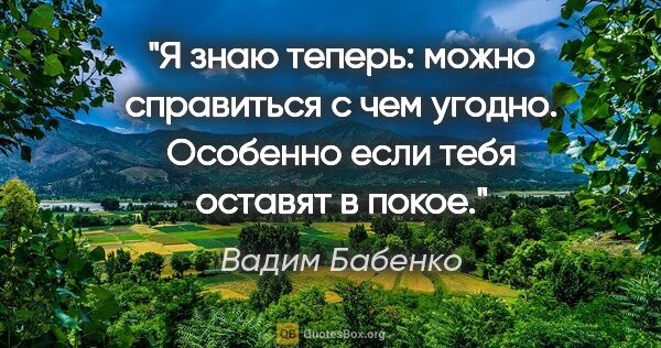 Вадим Бабенко цитата: "Я знаю теперь: можно справиться с чем угодно. Особенно если..."