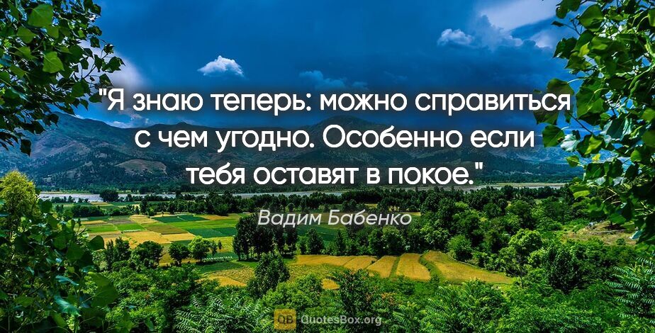Вадим Бабенко цитата: "Я знаю теперь: можно справиться с чем угодно. Особенно если..."