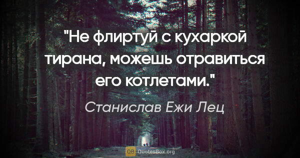 Станислав Ежи Лец цитата: "Не флиртуй с кухаркой тирана, можешь отравиться его котлетами."