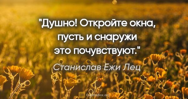 Станислав Ежи Лец цитата: "Душно! Откройте окна, пусть и снаружи это почувствуют."