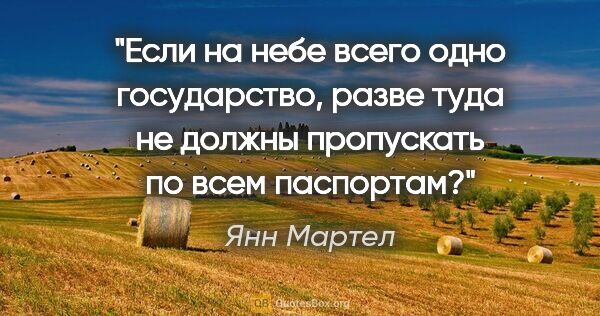 Янн Мартел цитата: "Если на небе всего одно государство, разве туда не должны..."