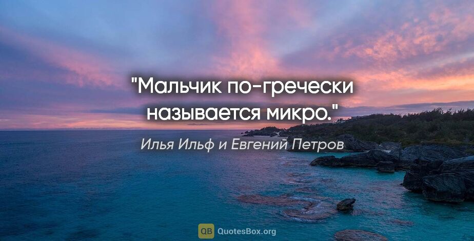 Илья Ильф и Евгений Петров цитата: "Мальчик по-гречески называется "микро"."