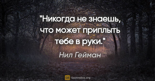 Нил Гейман цитата: "Никогда не знаешь, что может приплыть тебе в руки."