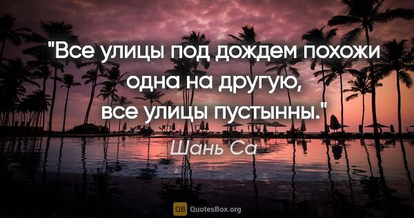 Шань Са цитата: "Все улицы под дождем похожи одна на другую, все улицы пустынны."