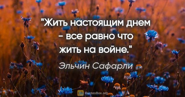 Эльчин Сафарли цитата: "Жить настоящим днем - все равно что жить на войне."