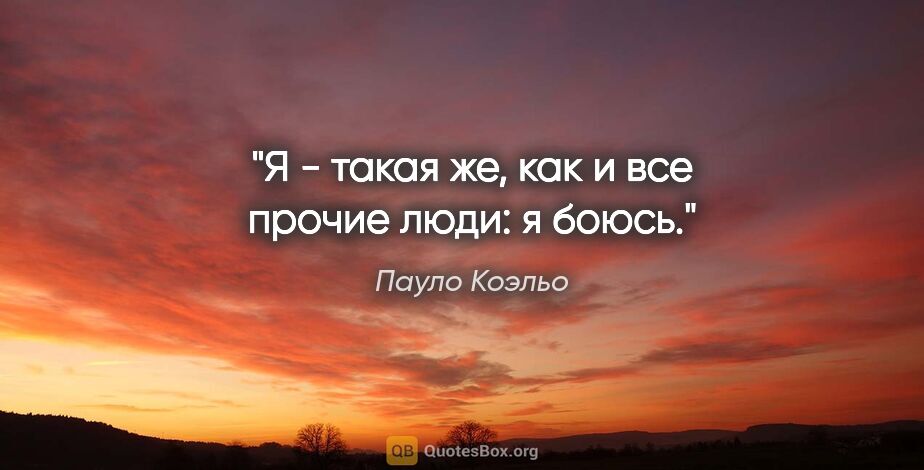 Пауло Коэльо цитата: "Я - такая же, как и все прочие люди: я боюсь."