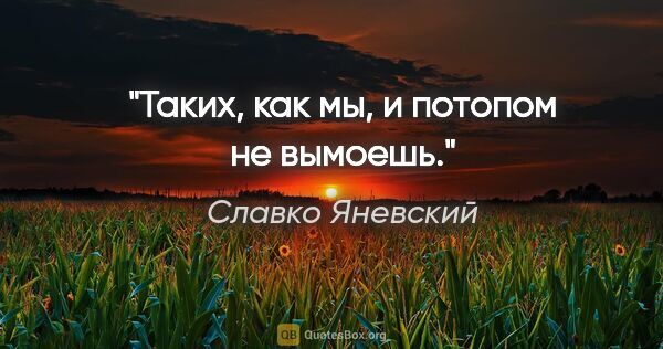 Славко Яневский цитата: "Таких, как мы, и потопом не вымоешь."