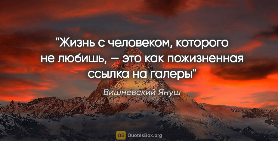 Вишневский Януш цитата: ""Жизнь с человеком, которого не любишь, — это как пожизненная..."