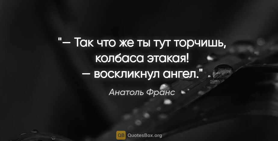 Анатоль Франс цитата: "— Так что же ты тут торчишь, колбаса этакая! — воскликнул ангел."