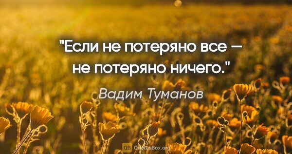 Вадим Туманов цитата: "Если не потеряно все — не потеряно ничего."