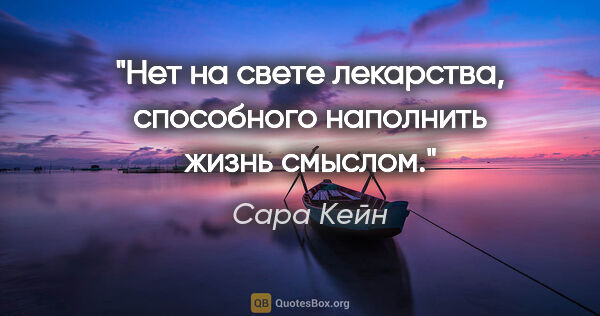 Сара Кейн цитата: "Нет на свете лекарства, способного наполнить жизнь смыслом."