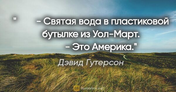 Дэвид Гутерсон цитата: "    - Святая вода в пластиковой бутылке из "Уол-Март".

    -..."