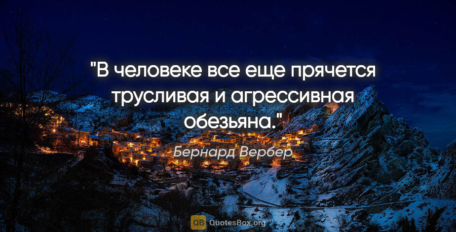 Бернард Вербер цитата: "В человеке все еще прячется трусливая и агрессивная обезьяна."