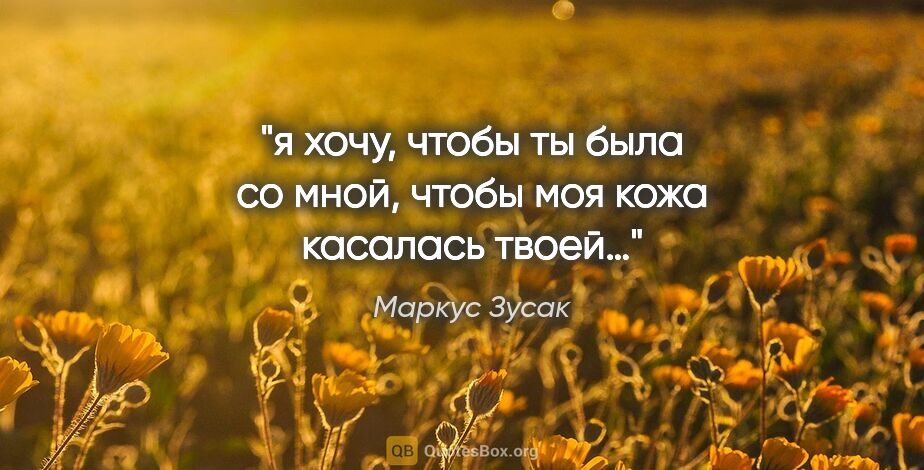 Маркус Зусак цитата: "я хочу, чтобы ты была со мной, чтобы моя кожа касалась твоей…"