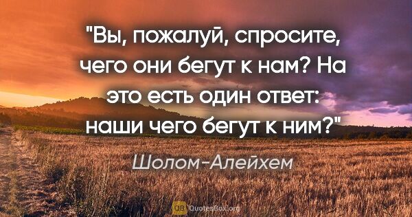 Шолом-Алейхем цитата: "Вы, пожалуй, спросите, чего они бегут к нам? На это есть один..."