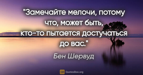 Бен Шервуд цитата: "Замечайте мелочи, потому что, может быть, кто-то пытается..."