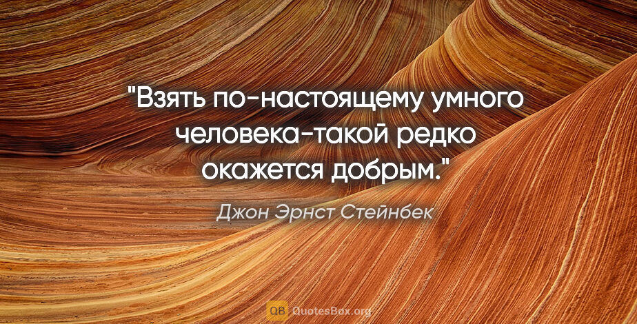 Джон Эрнст Стейнбек цитата: "Взять по-настоящему умного человека-такой редко окажется добрым."