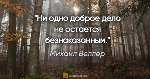 Михаил Веллер цитата: "Ни одно доброе дело не остается безнаказанным."
