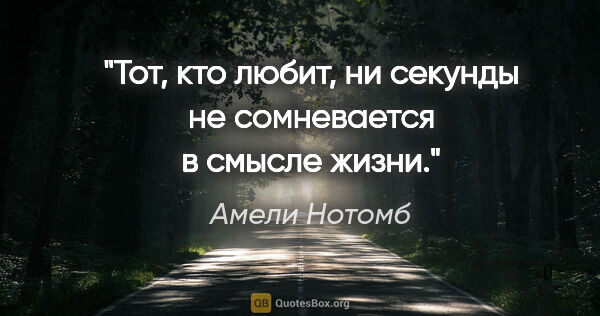 Амели Нотомб цитата: "Тот, кто любит, ни секунды не сомневается в смысле жизни."