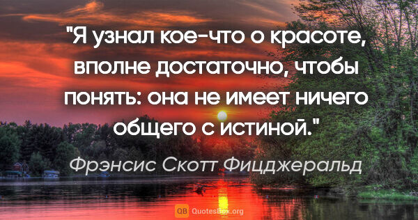 Фрэнсис Скотт Фицджеральд цитата: "Я узнал кое-что о красоте, вполне достаточно, чтобы понять:..."