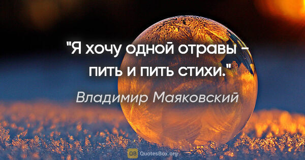Владимир Маяковский цитата: "Я хочу одной отравы - 

пить и пить стихи."