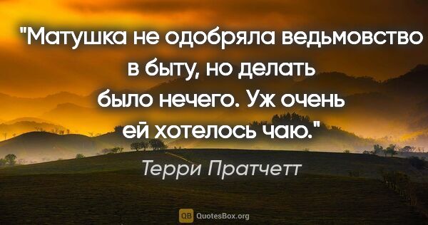 Терри Пратчетт цитата: "Матушка не одобряла ведьмовство в быту, но делать было нечего...."