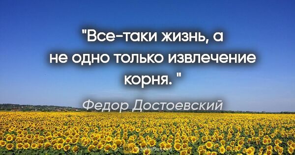 Федор Достоевский цитата: "Все-таки жизнь, а не одно только извлечение корня. "