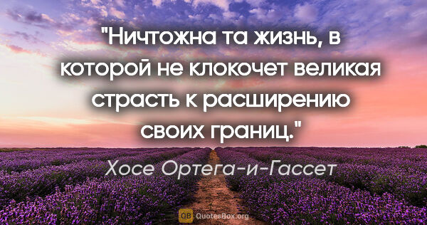 Хосе Ортега-и-Гассет цитата: "Ничтожна та жизнь, в которой не клокочет великая страсть к..."