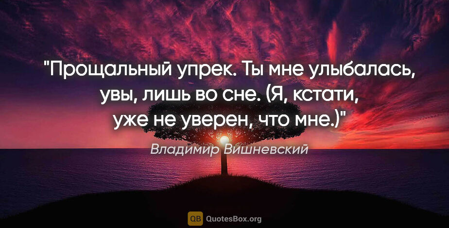 Владимир Вишневский цитата: "Прощальный упрек. Ты мне улыбалась, увы, лишь во сне.

(Я,..."