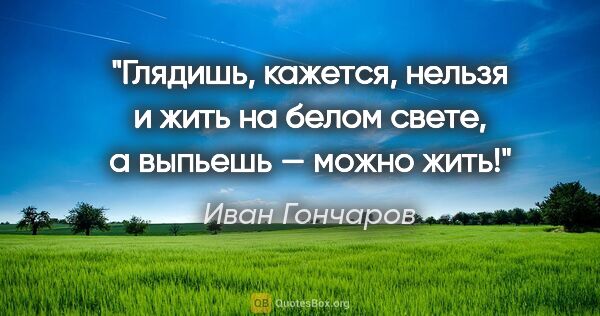 Иван Гончаров цитата: "Глядишь, кажется, нельзя и жить на белом свете, а выпьешь —..."