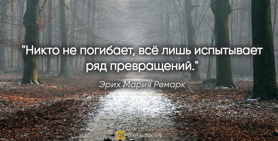 Эрих Мария Ремарк цитата: "Никто не погибает, всё лишь испытывает ряд превращений."