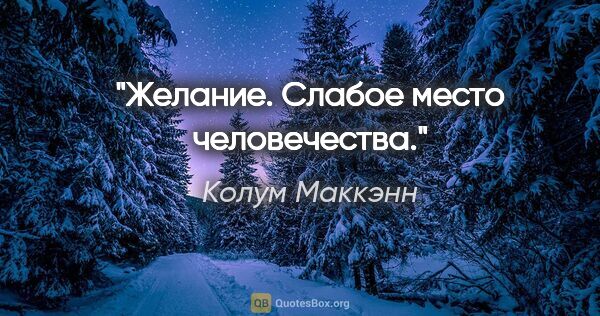 Колум Маккэнн цитата: "Желание. Слабое место человечества."