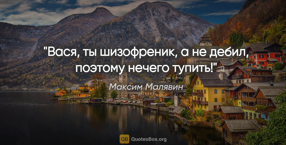 Максим Малявин цитата: "Вася, ты шизофреник, а не дебил, поэтому нечего тупить!"