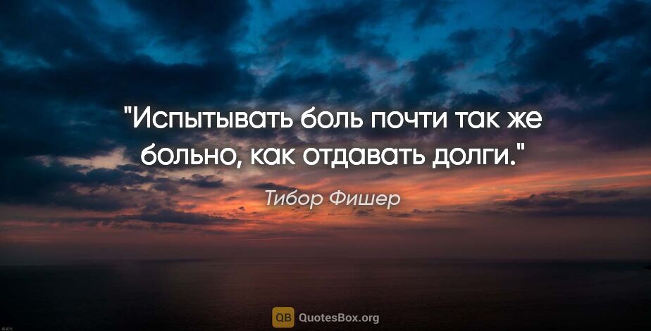 Тибор Фишер цитата: "Испытывать боль почти так же больно, как отдавать долги."