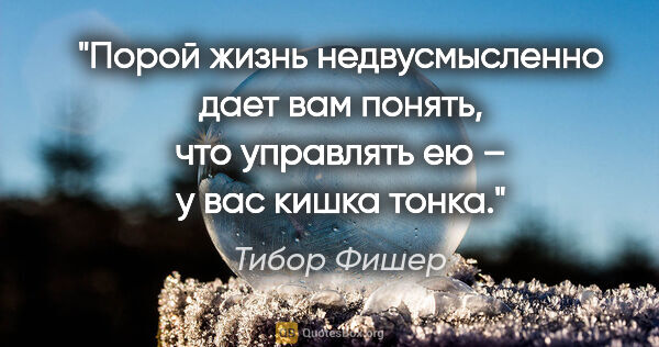 Тибор Фишер цитата: "Порой жизнь недвусмысленно дает вам понять, что управлять ею –..."