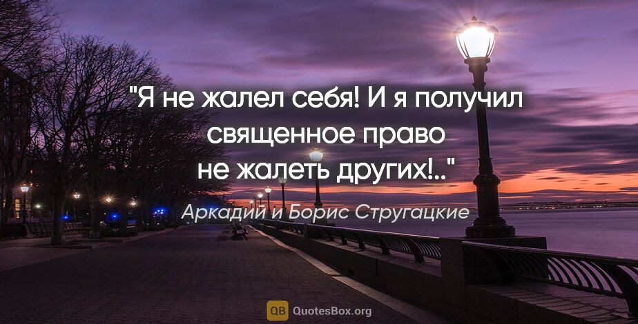 Аркадий и Борис Стругацкие цитата: "Я не жалел себя! И я получил священное право не жалеть других!.."
