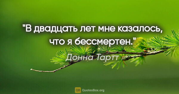 Донна Тартт цитата: "В двадцать лет мне казалось, что я бессмертен."