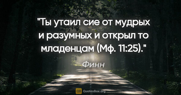 Финн цитата: "«Ты утаил сие от мудрых и разумных и открыл то младенцам» (Мф...."