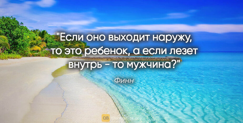 Финн цитата: "Если оно выходит наружу, то это ребенок, а если лезет внутрь -..."