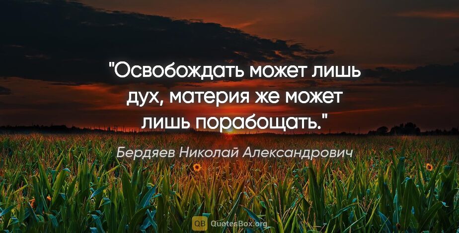 Бердяев Николай Александрович цитата: "Освобождать может лишь дух, материя же может лишь порабощать."
