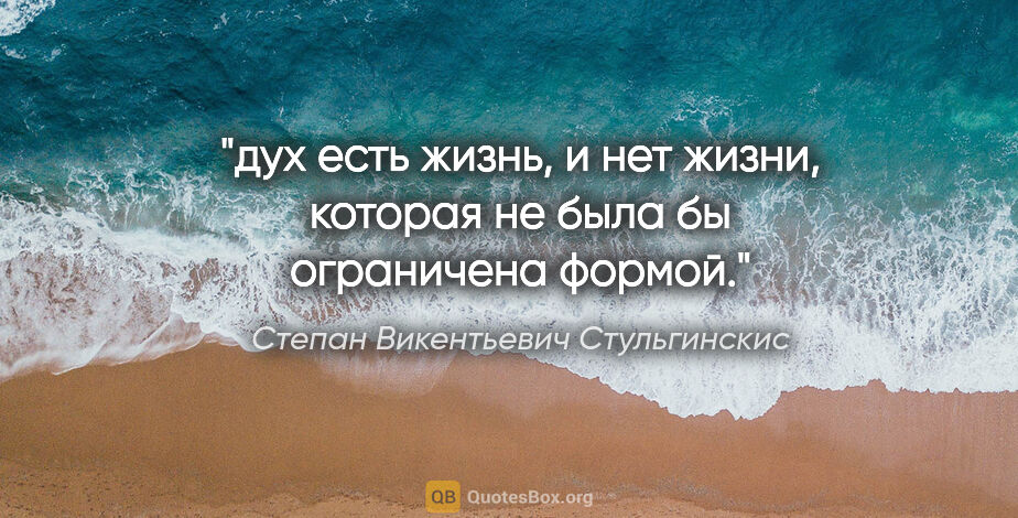 Степан Викентьевич Стульгинскис цитата: "дух есть жизнь, и нет жизни, которая не была бы ограничена..."