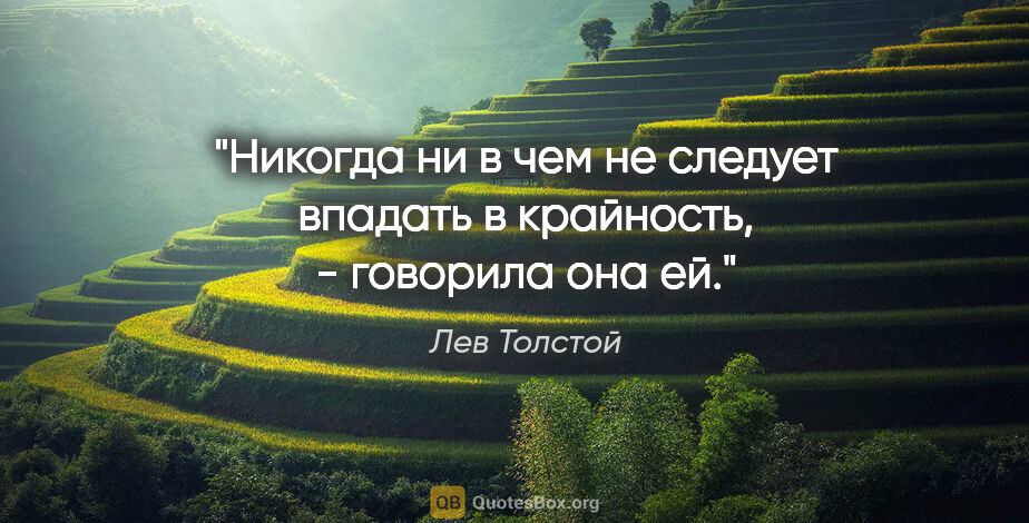 Лев Толстой цитата: "Никогда ни в чем не следует впадать в крайность, - говорила..."