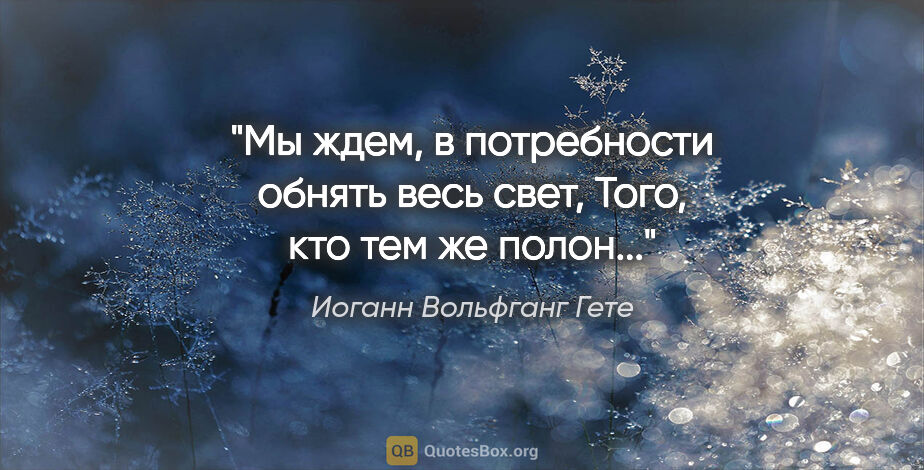 Иоганн Вольфганг Гете цитата: "Мы ждем, в потребности обнять весь свет,

Того, кто тем же..."