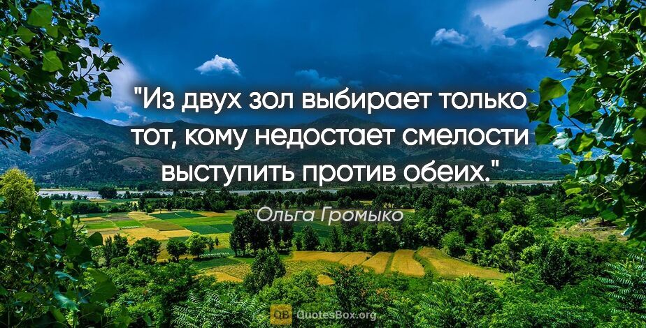 Ольга Громыко цитата: "Из двух зол выбирает только тот, кому недостает смелости..."