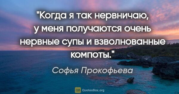 Софья Прокофьева цитата: "Когда я так нервничаю, у меня получаются очень нервные супы и..."