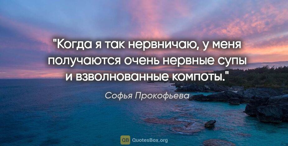 Софья Прокофьева цитата: "Когда я так нервничаю, у меня получаются очень нервные супы и..."