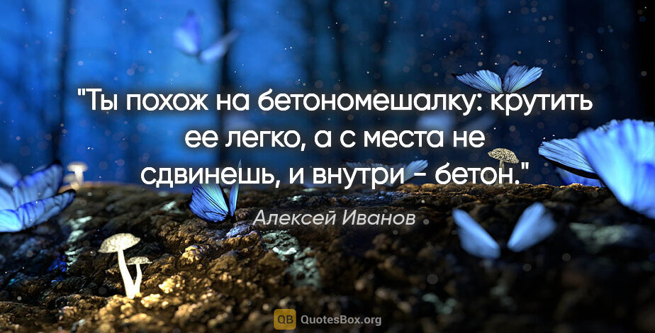 Алексей Иванов цитата: "Ты похож на бетономешалку: крутить ее легко, а с места не..."
